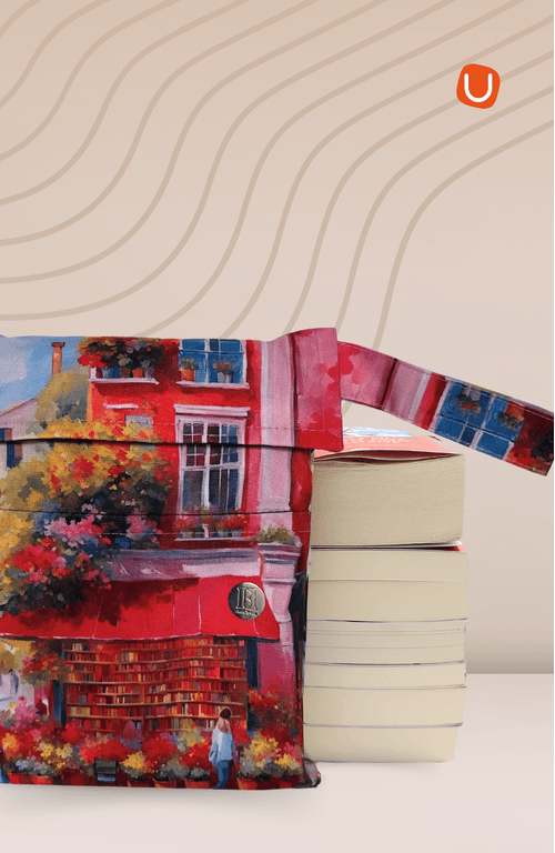 Funda ECO  Pintura de librería floreada